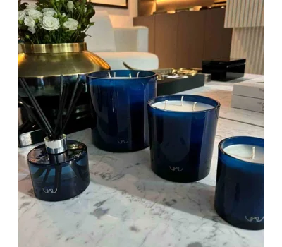 Dark&nbsp;Blue&nbsp;Sea&nbsp;Flower&nbsp;Wood Candle 230g